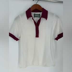 Reformation brand  White and Burgundy Polo dress Shirt blouse